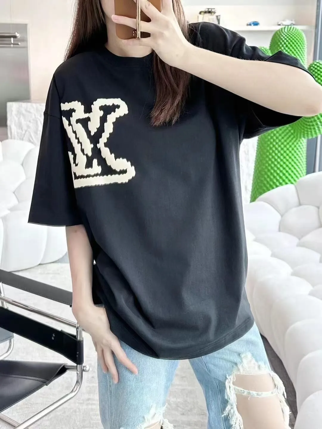 Louis Vuitton/Louis Vuitton 23ss cloud presbyopia large letter foam short sleeves